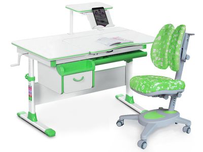 Комплект парта и кресло Mealux EVO-40 (Y-115) c зеленой кромкой, белой столешницей и белым каркасом