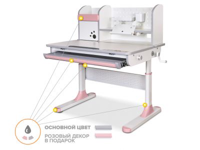Детский стол Mealux Edmonton Multicolor c розовой кромкой, белой столешницей и белым каркасом